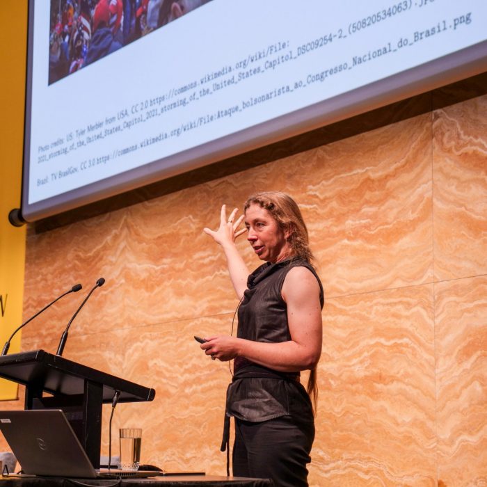 Dr Vanessa Teague, founder of Democracy Developers Ltd Photo of Dr Vanessa Teague, founder of Democracy Developers, presenting at annual John Lions Distinguished Lecture Series