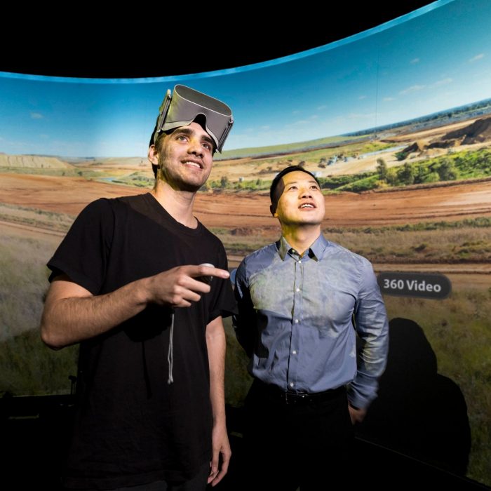Mining Engineering Students using VR Simulator Students working with 360 Degree VR Simulator