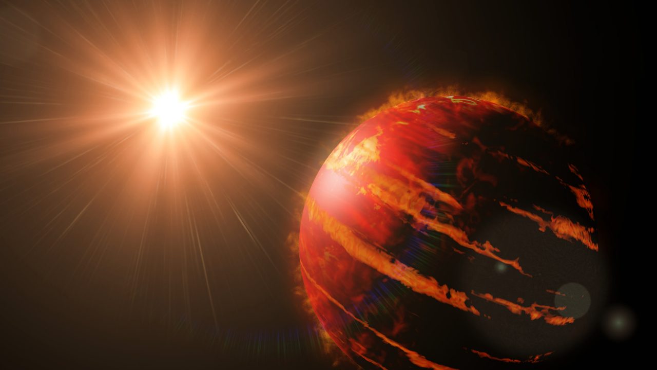 hot Jupiter class exoplanet, gas giant planet lit by an alien sun